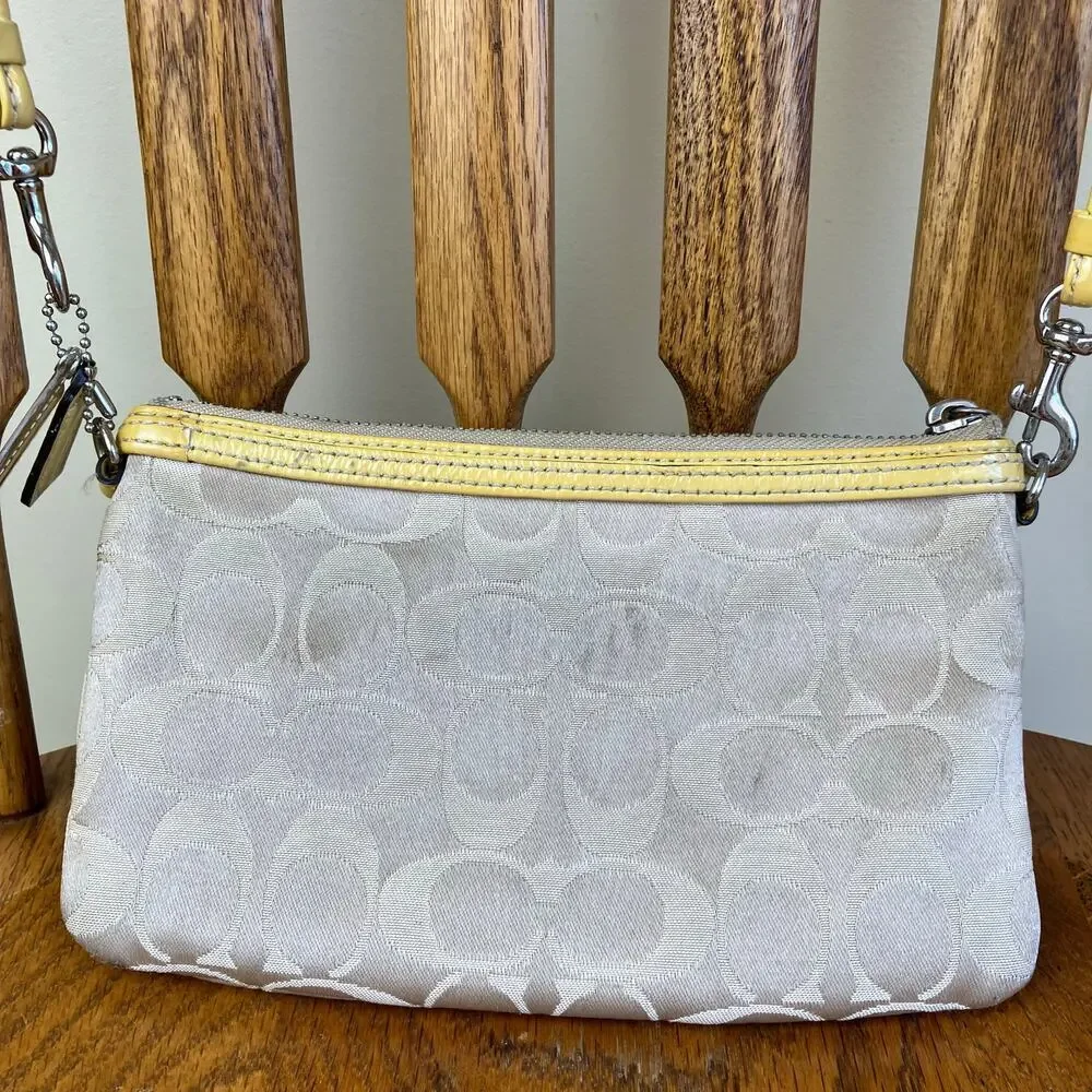 COACH Vtg Y2K Khaki Tan & Yellow POPPY Signature C Sateen Mini Crossbody Purse - Picture 6 of 16